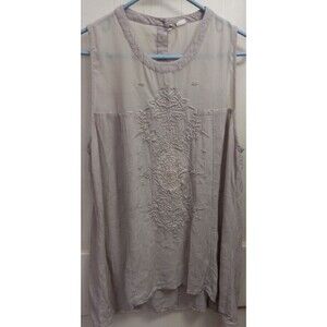 Women's Japana Size Large Beige Embroidered Faux Pearls Sheer Top Tank Top